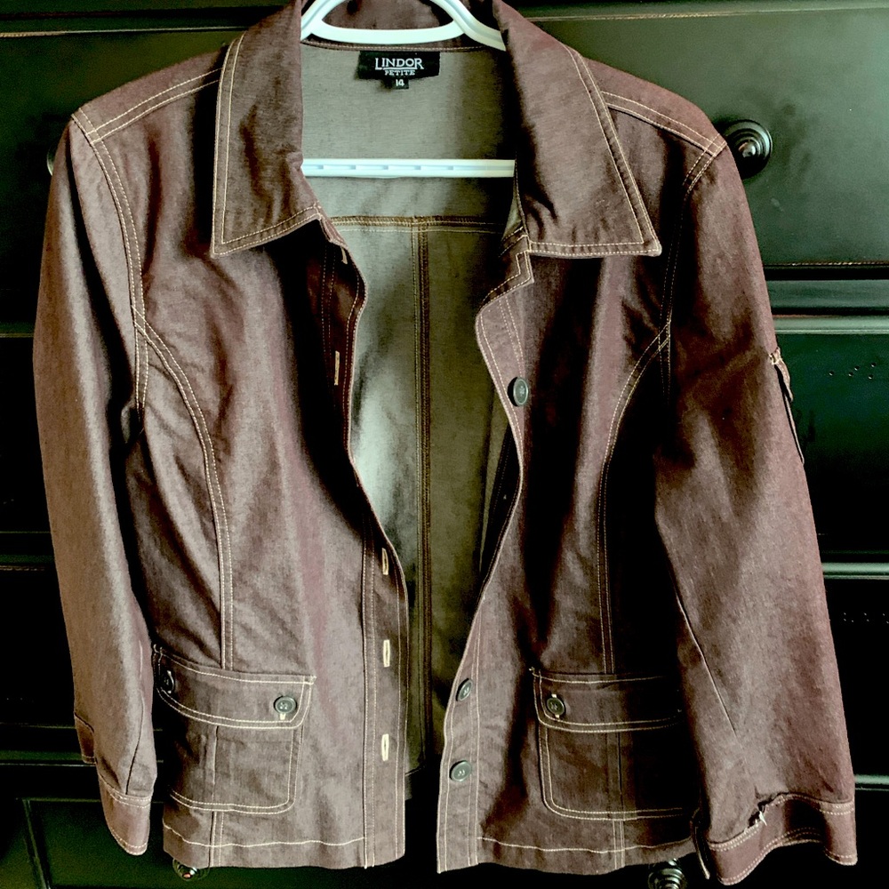Lindor brown jean jacket, petite size 14, cotton women or girls